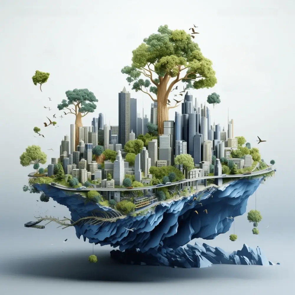 A city on a floating island